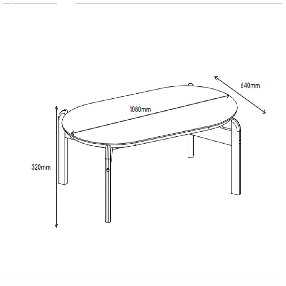Mesa de Centro Lizz Apoio Base de Madeira Tampo Oblongo Decorativa - LH Móveis