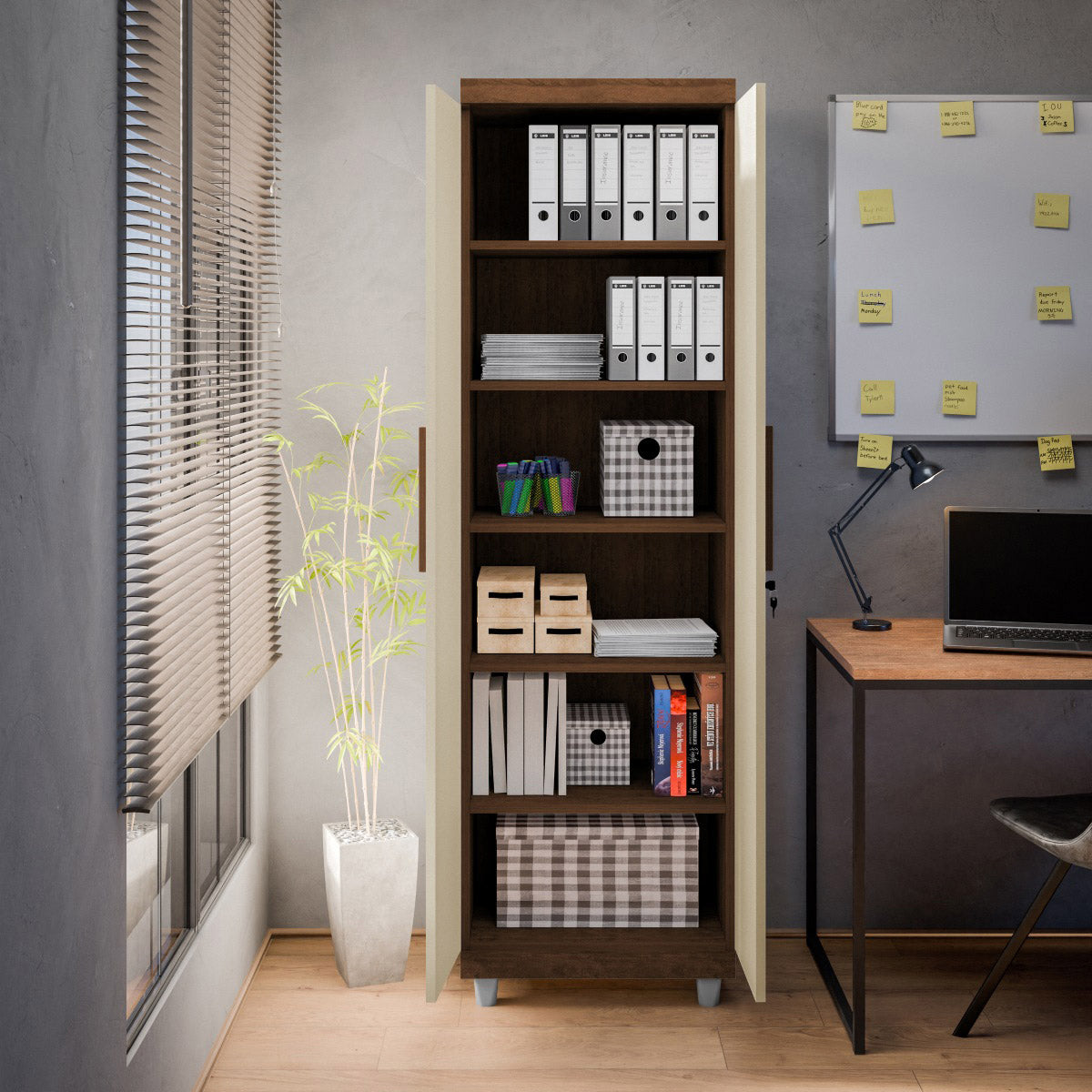Armário Multiuso Pallas Organizador Home Office Lavanderia 2 Portas Com Fechadura - LH Móveis