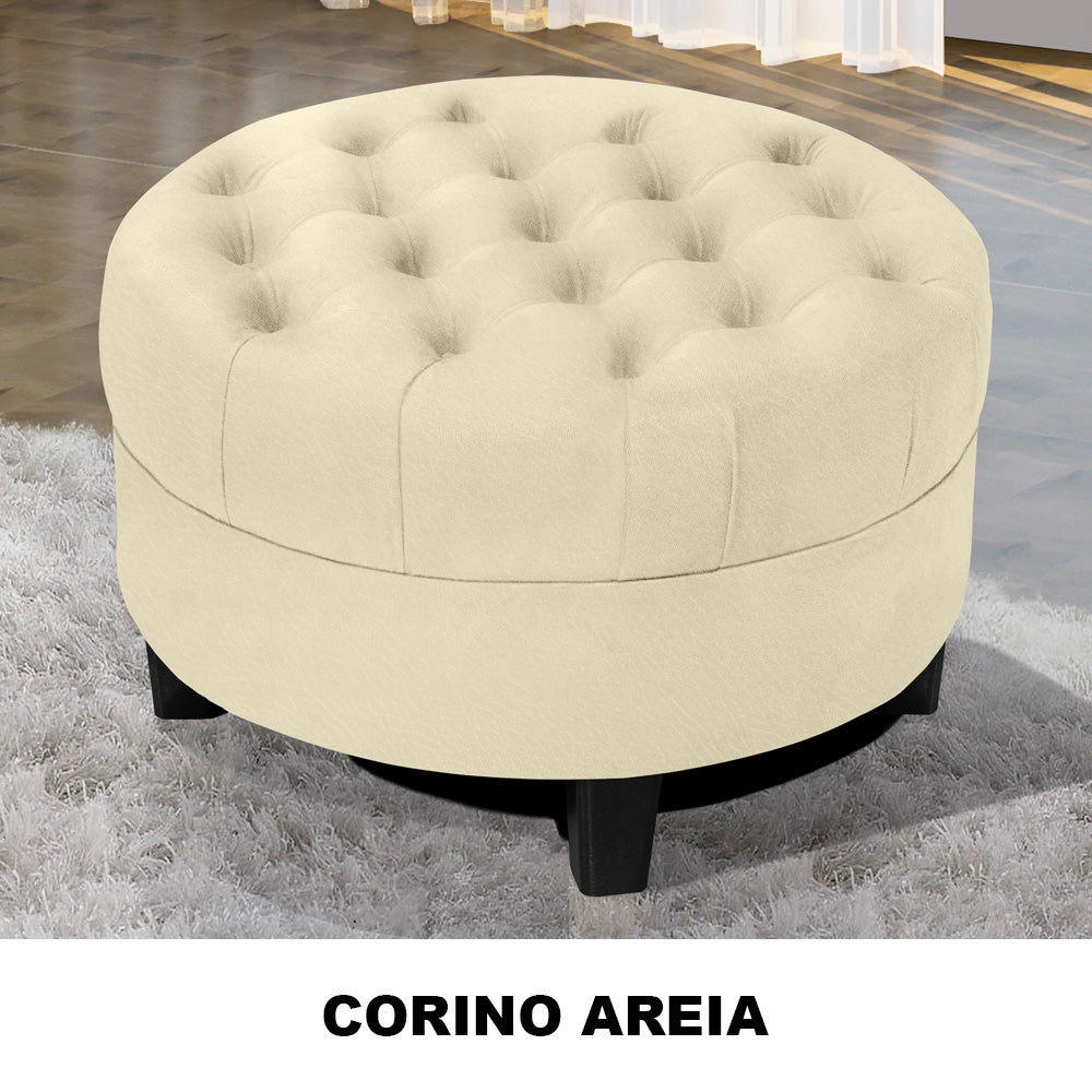 Puff Redondo Amsterdã Decorativo Estrutura em Madeira Detalhe Capitonê - LH Móveis