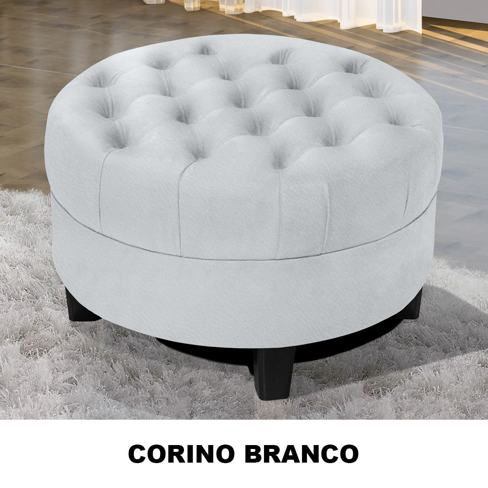 Puff Redondo Amsterdã Decorativo Estrutura em Madeira Detalhe Capitonê - LH Móveis