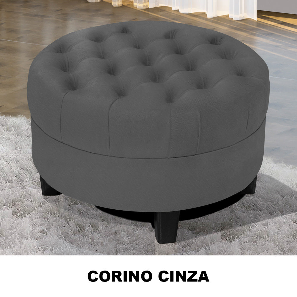 Puff Redondo Amsterdã Decorativo Estrutura em Madeira Detalhe Capitonê - LH Móveis