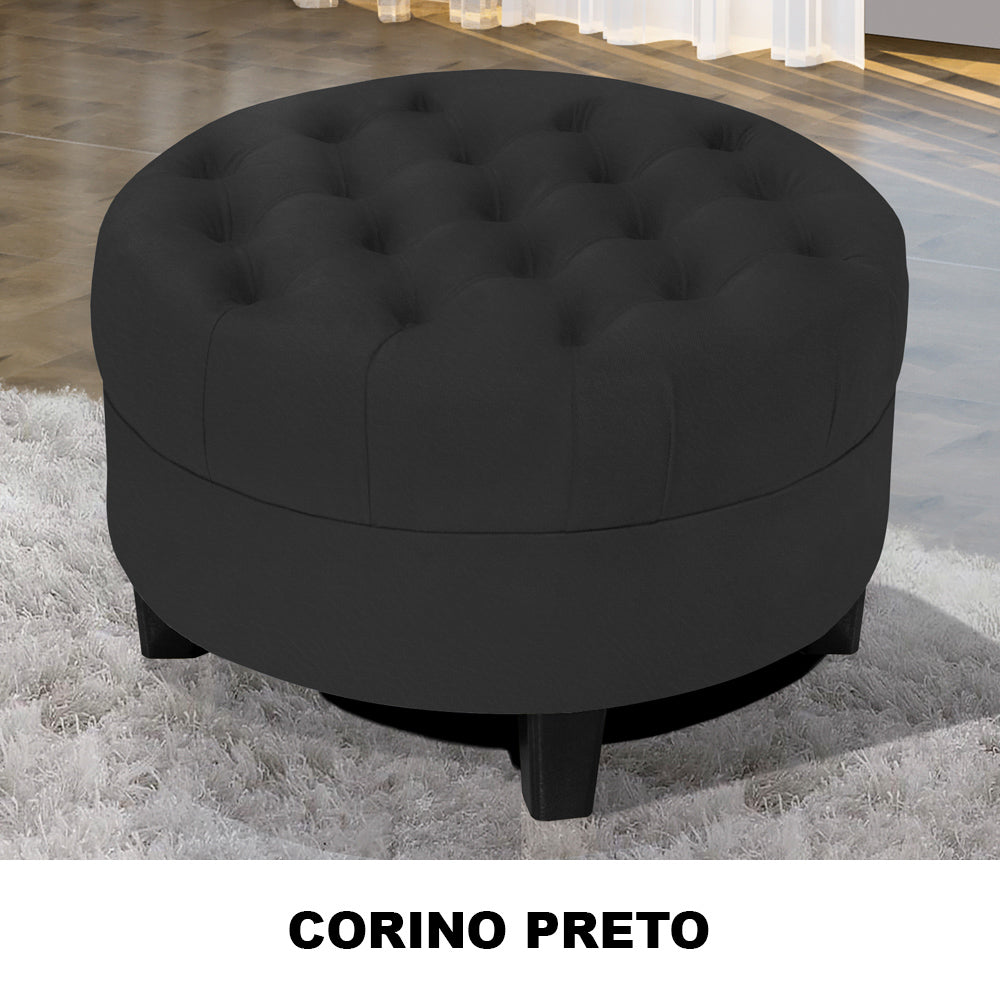 Puff Redondo Amsterdã Decorativo Estrutura em Madeira Detalhe Capitonê - LH Móveis
