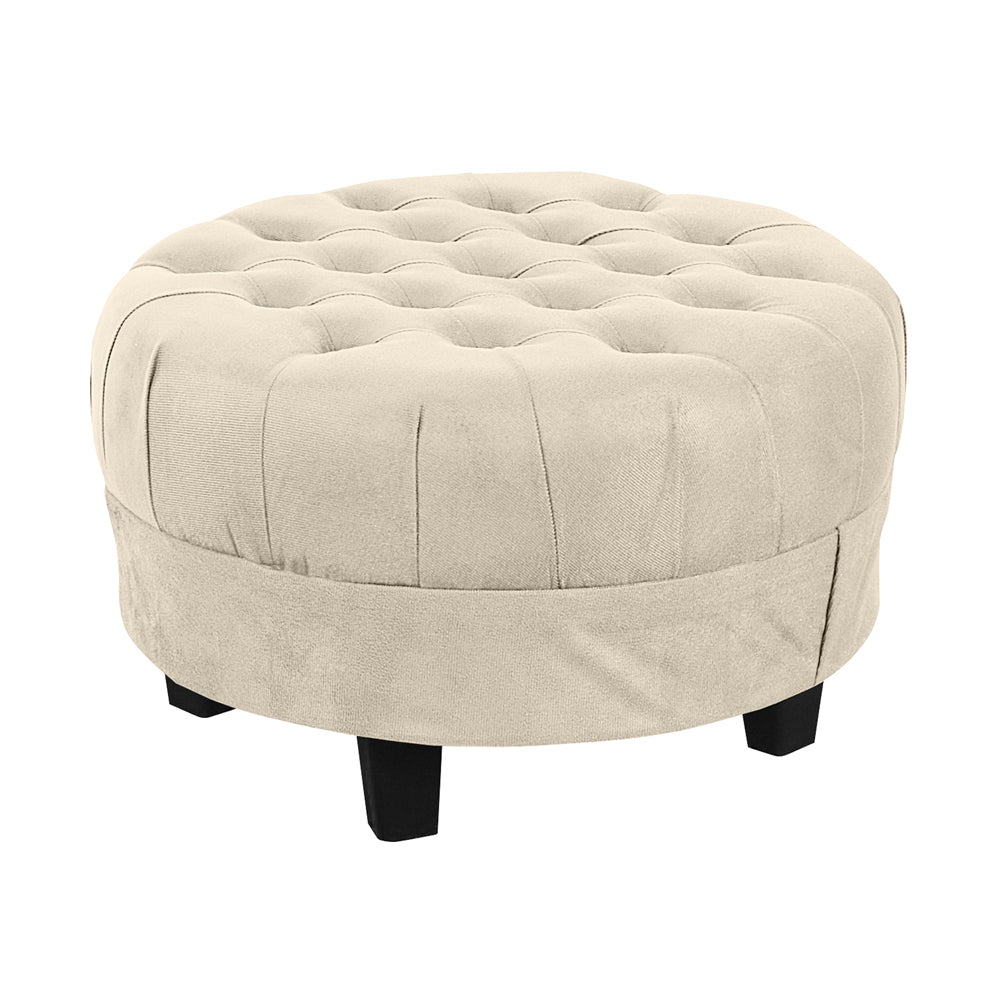 Puff Redondo Amsterdã Decorativo Estrutura em Madeira Detalhe Capitonê - LH Móveis