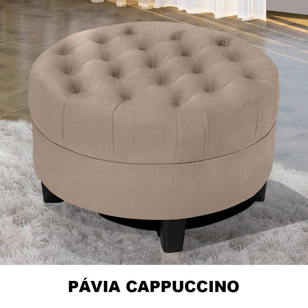 Puff Redondo Amsterdã Decorativo Estrutura em Madeira Detalhe Capitonê - LH Móveis