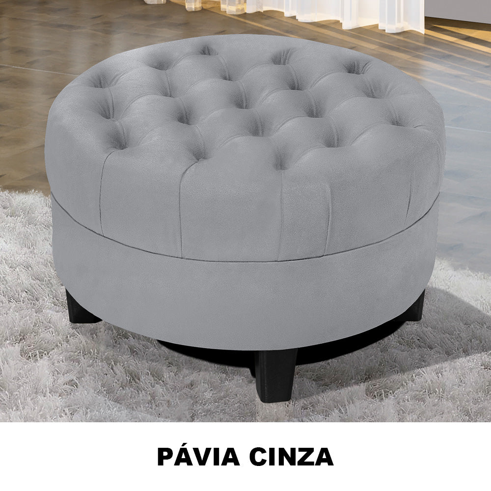 Puff Redondo Amsterdã Decorativo Estrutura em Madeira Detalhe Capitonê - LH Móveis
