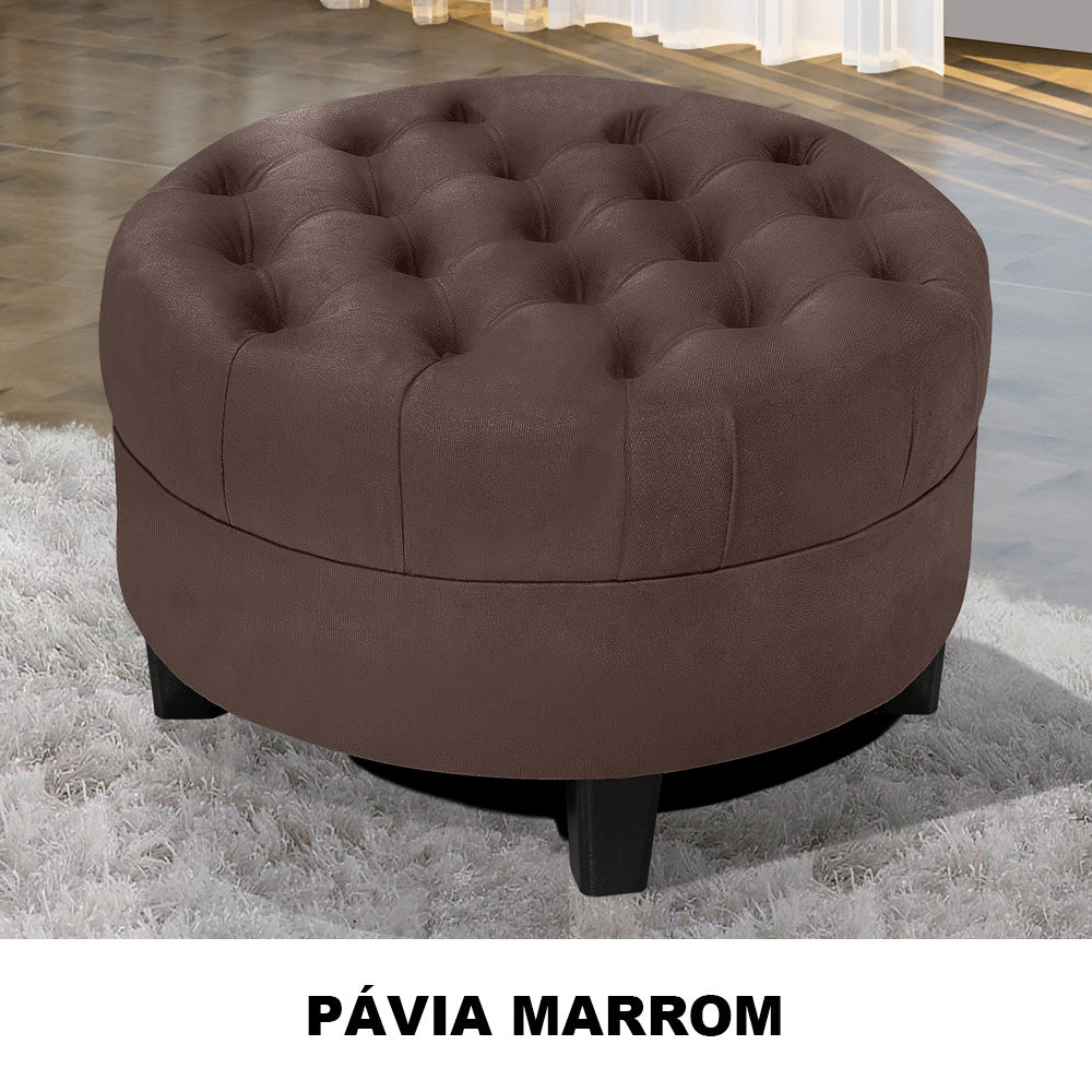 Puff Redondo Amsterdã Decorativo Estrutura em Madeira Detalhe Capitonê - LH Móveis