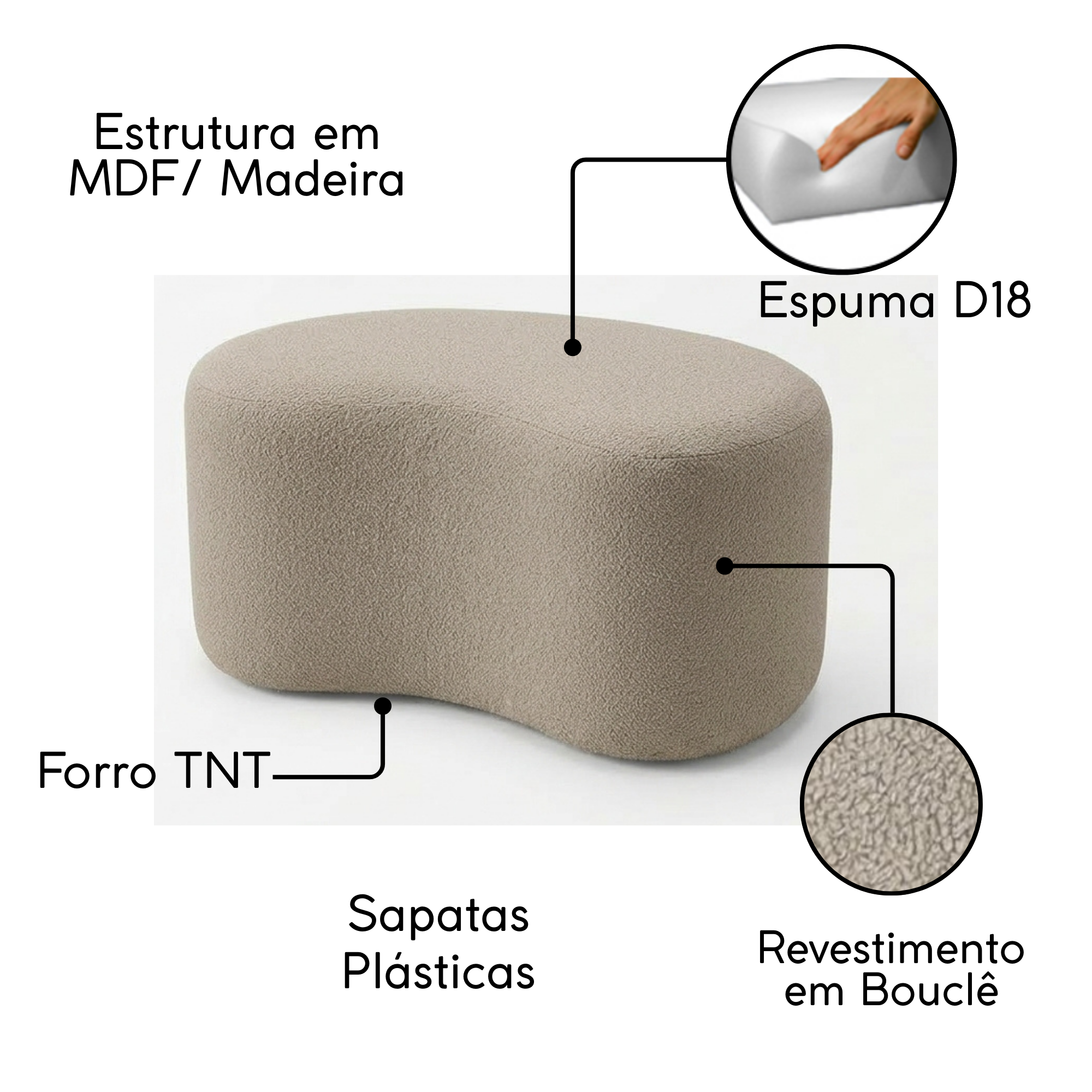 Puff Decorativo Orgânico em Bouclê Formato Feijão Design Moderno Balli – LH Móveis