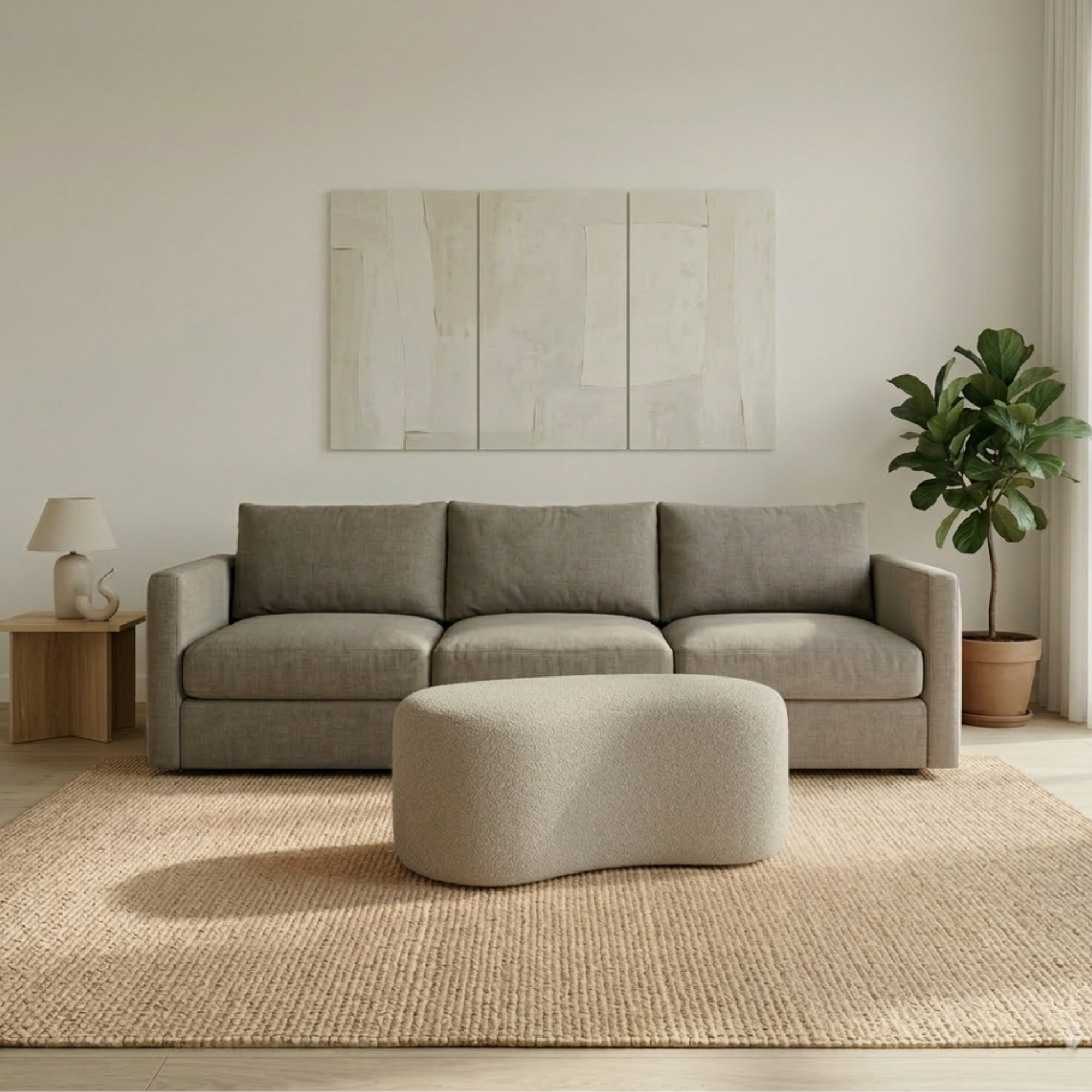 Puff Decorativo Orgânico em Bouclê Formato Feijão Design Moderno Balli – LH Móveis
