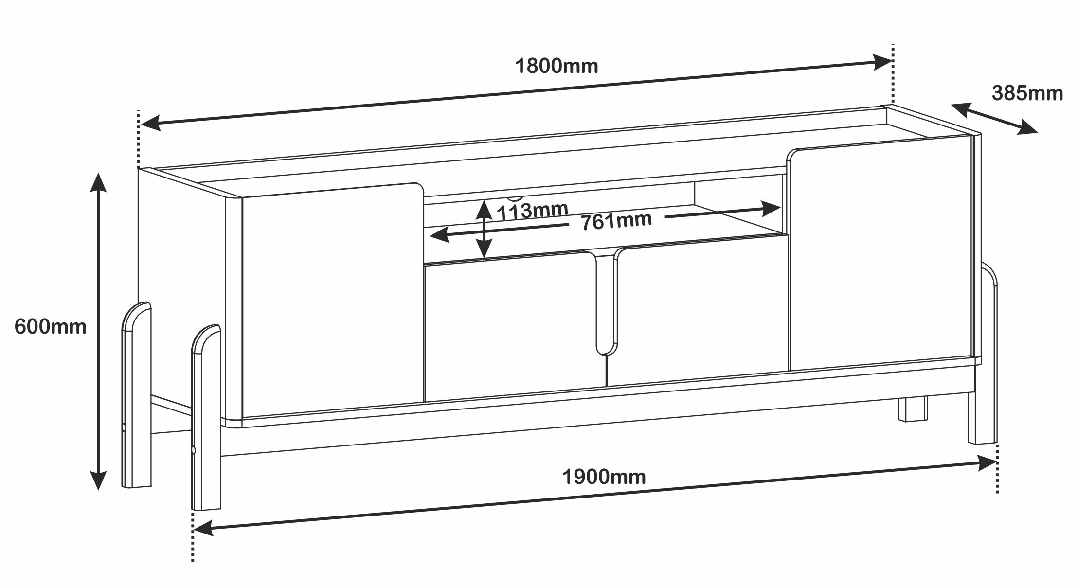 Rack Lizz 190cm para TVs Até 60 Polegadas Com Detalhes Curvo Base de Madeira - LH Móveis