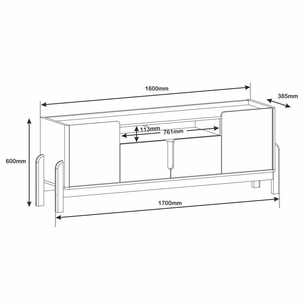 Rack Lizz para TV Até 60 Polegadas 170cm Portas com Detalhe Curvo Base de Madeira - LH Móveis
