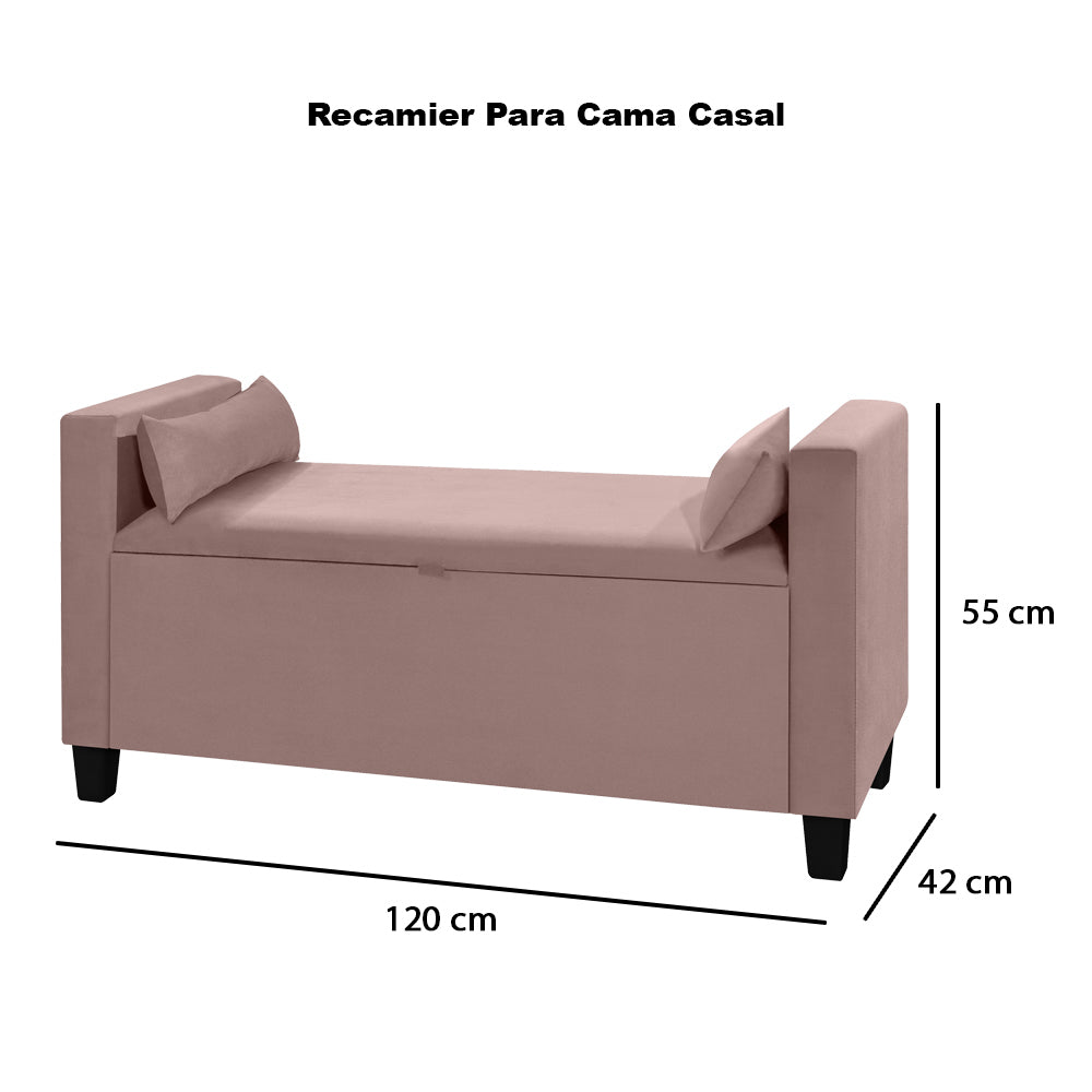 Recamier Baú Banco Estofado Calçadeira Barcelona Para Cama Box Casal - LH Móveis