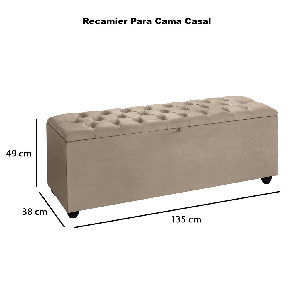 Conjunto Estofado Intense Para Cama Casal 140cm Cabeceira Com Recamier Baú Detalhe Capitonê - LH Móveis