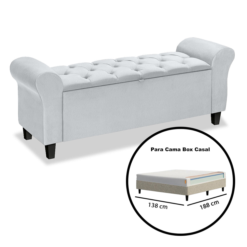 Recamier Baú Dubai Calçadeira Para Cama Box Casal 130 cm Estofado Estrutura em Madeira - LH Móveis