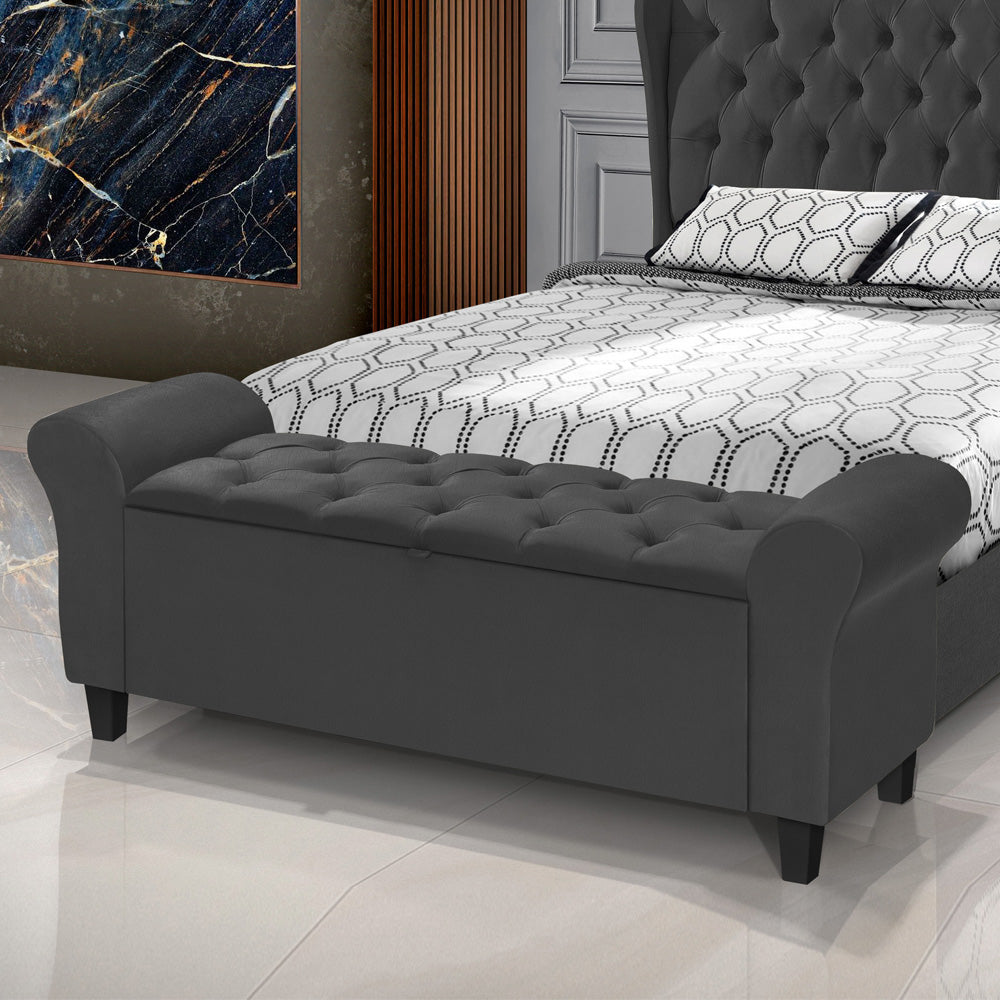 Recamier Baú Banco para Cama Box King 180cm Dubai Detalhe Capitonê com Pés - LH Móveis