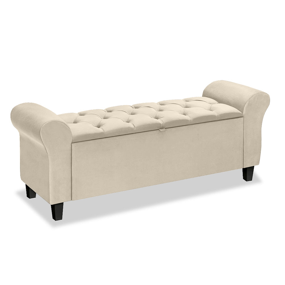 Recamier Baú Calçadeira Para Cama Box Queen 150 cm Dubai Estofado com Pés Detalhe Capitonê- LH Móveis