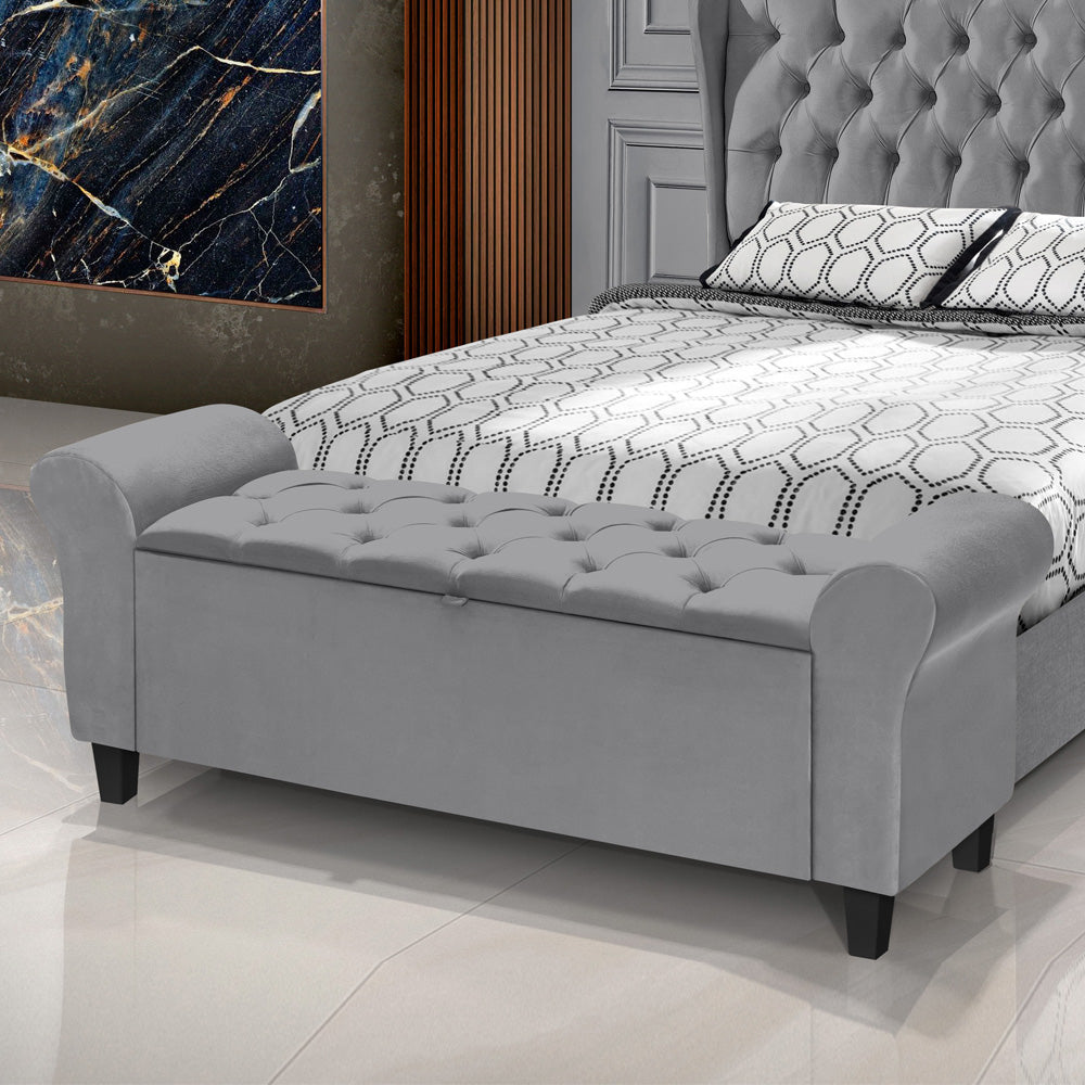Recamier Baú Banco para Cama Box King 180cm Dubai Detalhe Capitonê com Pés - LH Móveis