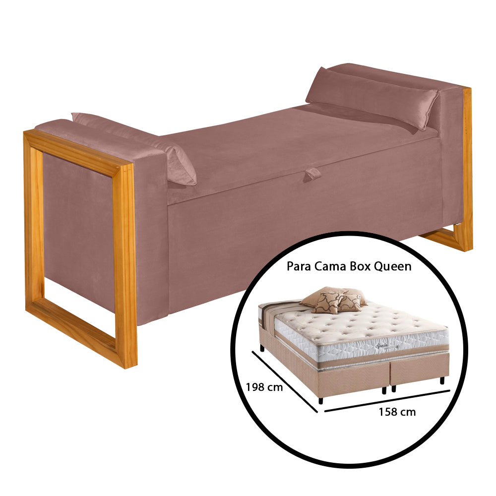 Recamier Baú Banco Imperial Para Cama Queen 150 cm Detalhe de Madeira Capitonê com Pés  - LH Móveis
