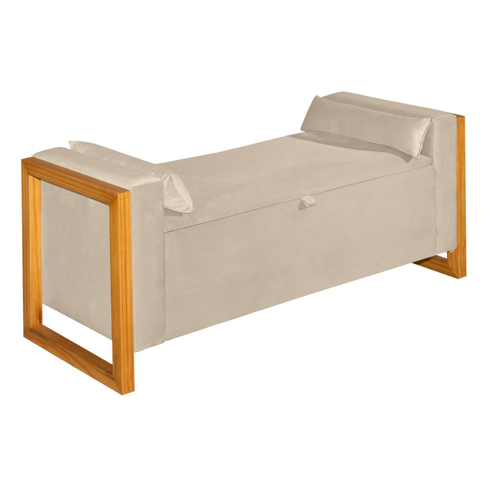 Recamier Baú Banco Imperial Para Cama Casal 130cm Detalhe em Madeira Capitonê com Pés - LH Móveis