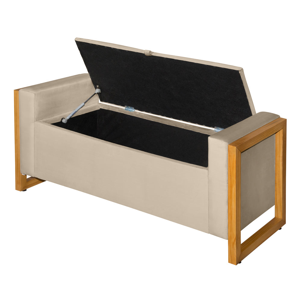 Conjunto Imperial Para Cama Box Queen 160 cm Cabeceira com Recamier Baú Estrutura em Madeira com Pés Detalhe Capitonê Europeu - LH Móveis