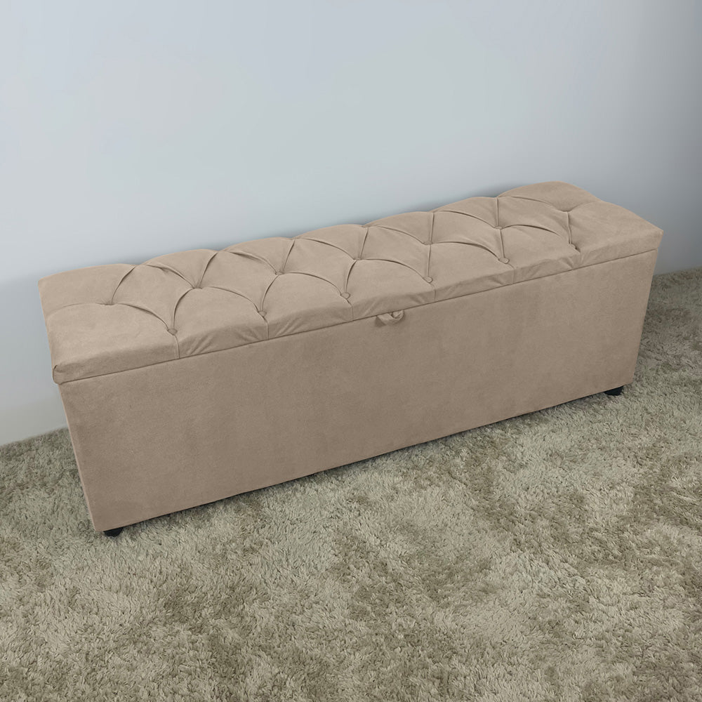 Baú Recamier Detalhe Capitonê 185cm Para Cama King Intense Estrutura em Madeira Estofado Várias Cores - LH Móveis