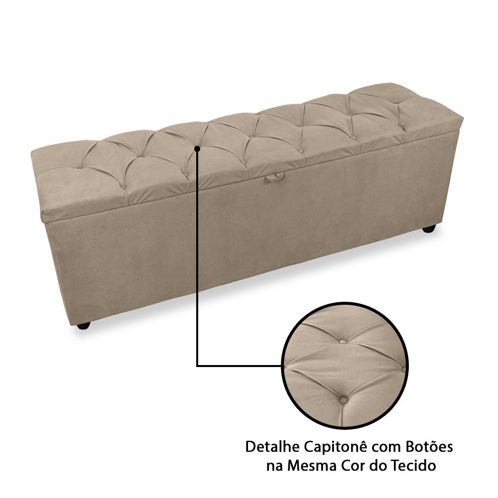 Baú Recamier  155cm Para Cama Queen Intense Detalhe Capitonê Estrutura em Madeira Várias Cores - LH Móveis
