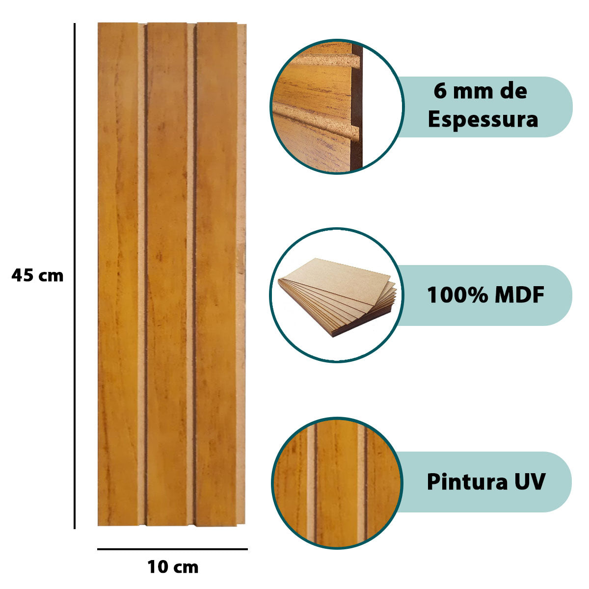Kit 10 Ripados Módulos Adesivos 45x10 em MDF Para Decoração Acompanha Dupla Face - LH Móveis