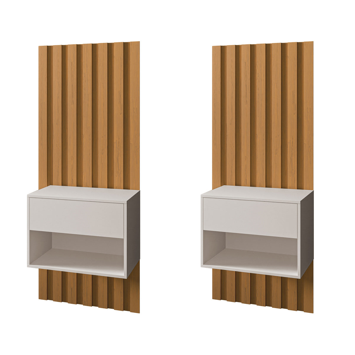 Kit 2 Módulos Ripados 115x52,5 Decorativo Autoadesivo Com Mesa De Cabeceira Suspensa - LH Móveis