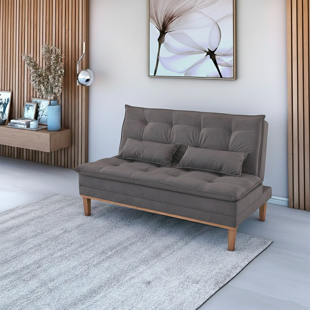 Sofá Cama Moderno 3 Lugares Reclinável em Suede com Pés de Madeira - LH Móveis