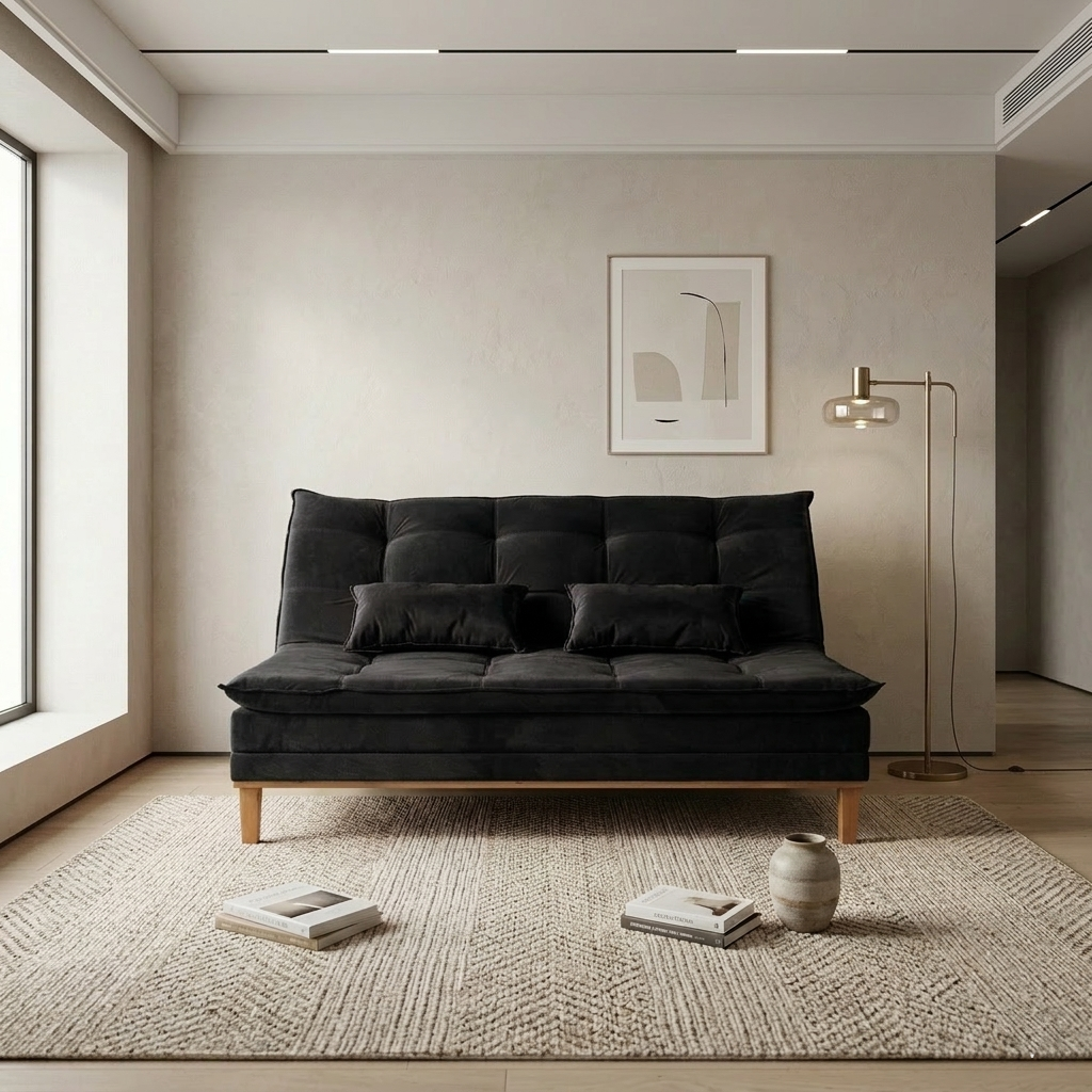 Sofá Cama Moderno 3 Lugares Reclinável em Suede com Pés de Madeira - LH Móveis