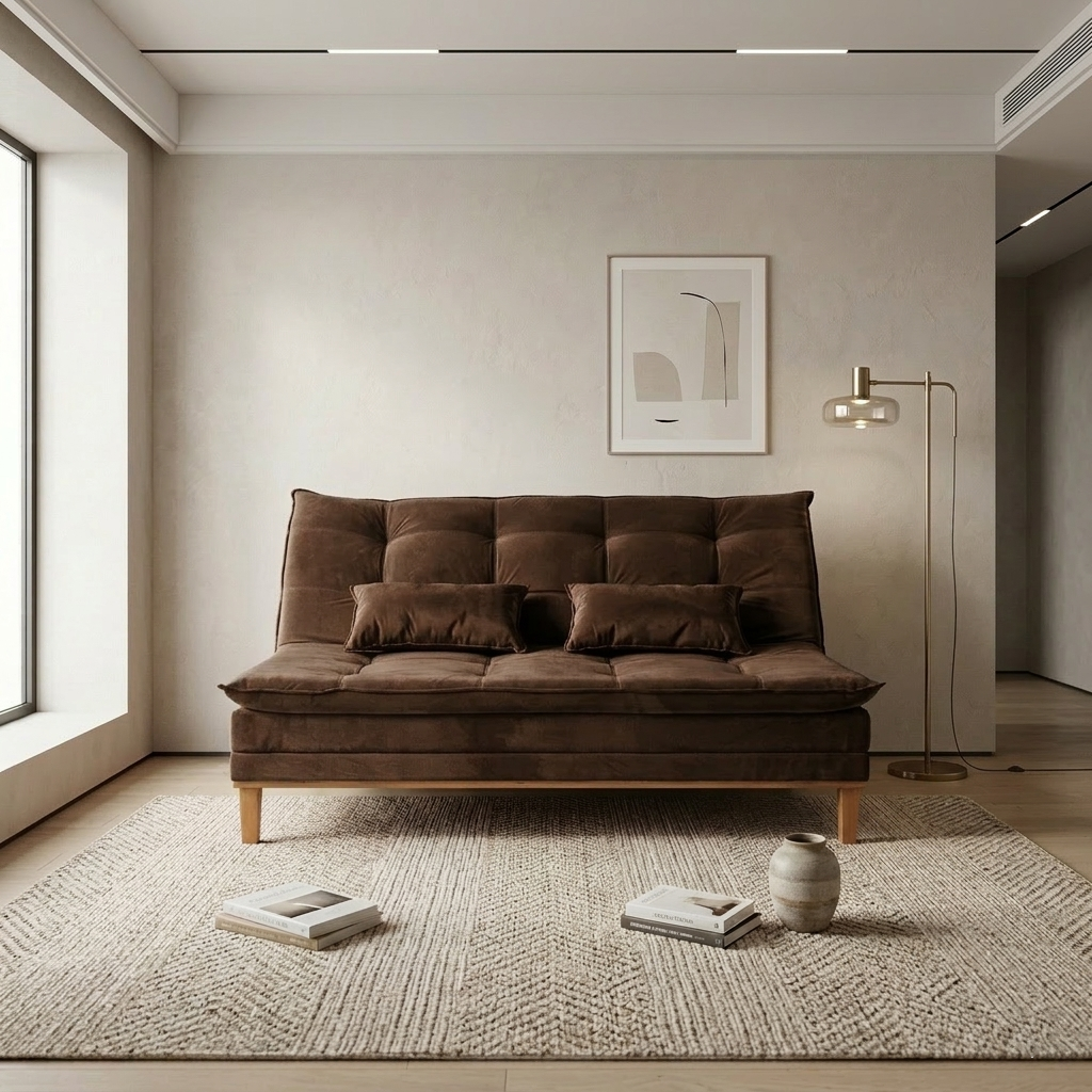 Sofá Cama Moderno 3 Lugares Reclinável em Suede com Pés de Madeira - LH Móveis