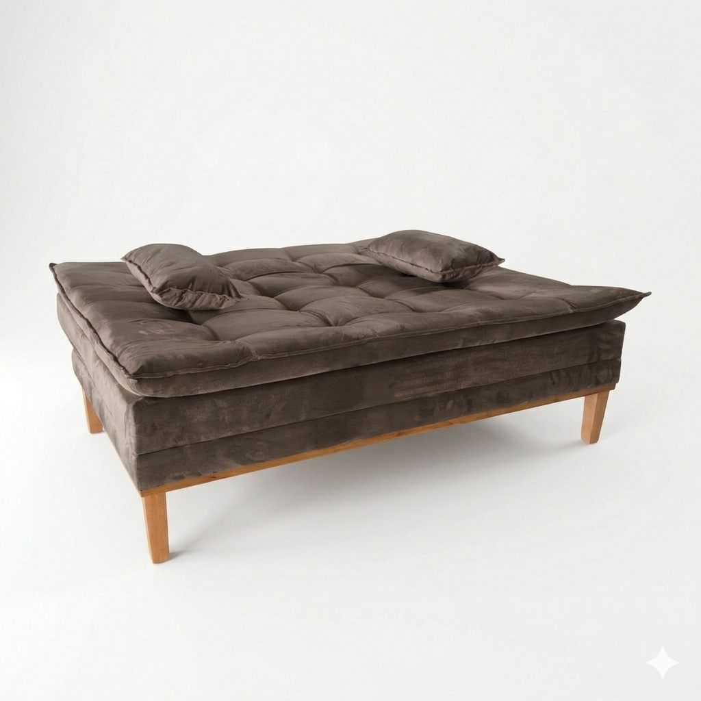 Sofá Cama Moderno 3 Lugares Reclinável em Suede com Pés de Madeira - LH Móveis