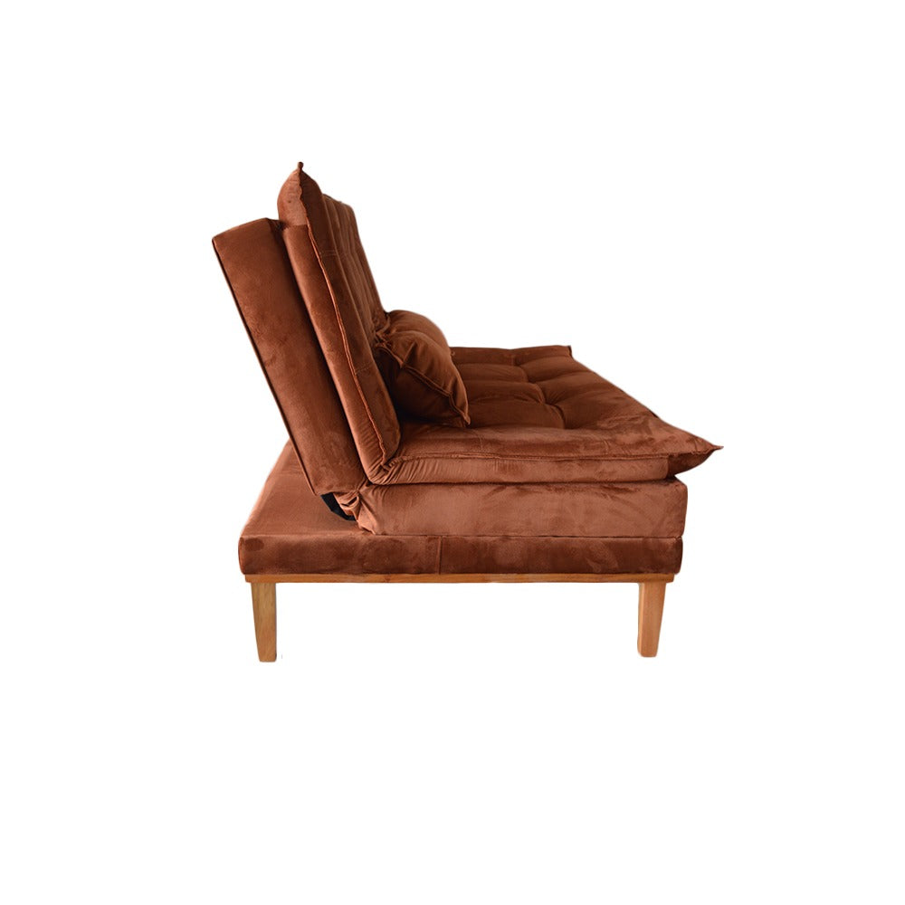 Sofá Cama Moderno 3 Lugares Reclinável em Suede com Pés de Madeira - LH Móveis