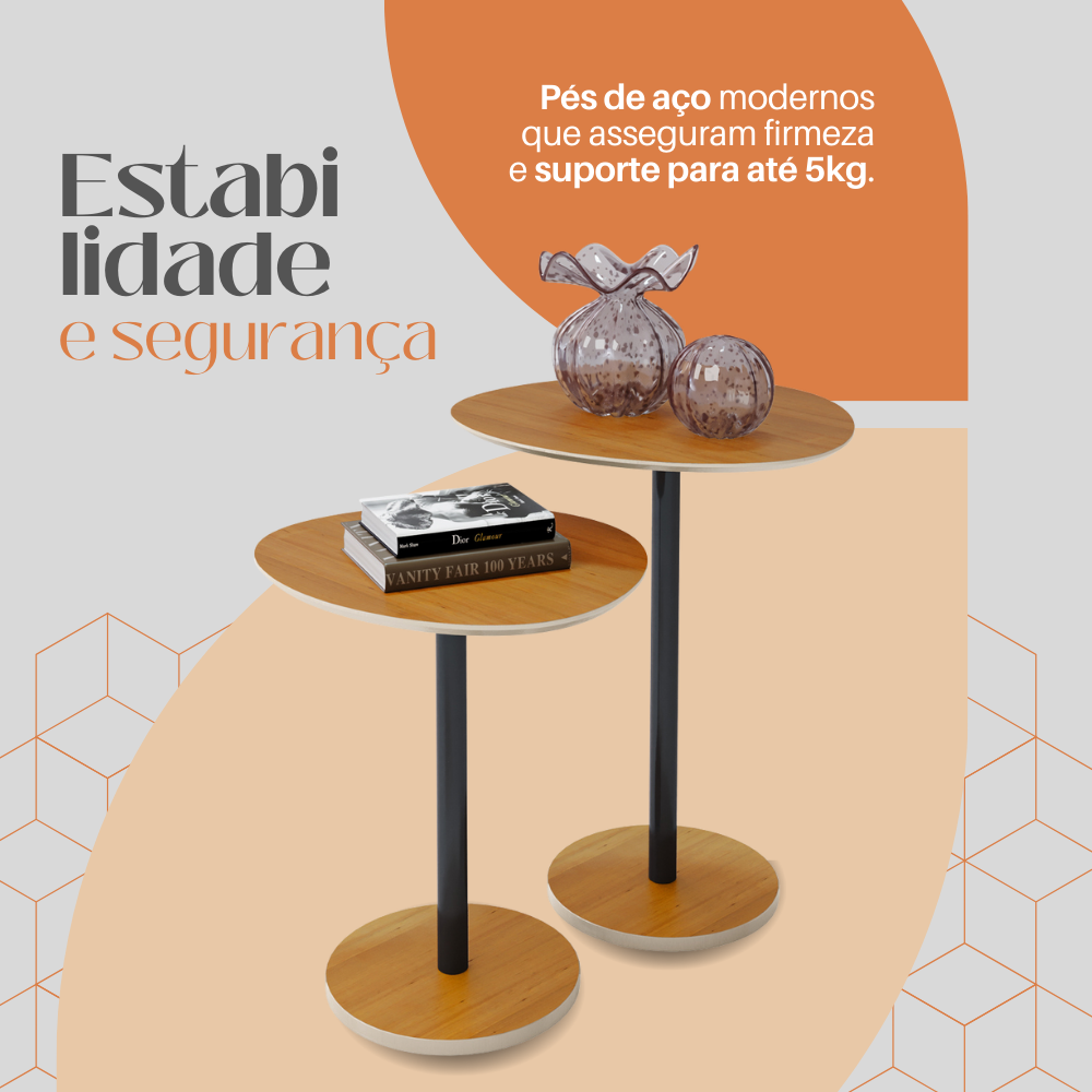 Conjunto 2 Mesas Laterais Design Orgânico para Decoração Apoio - LH Móveis