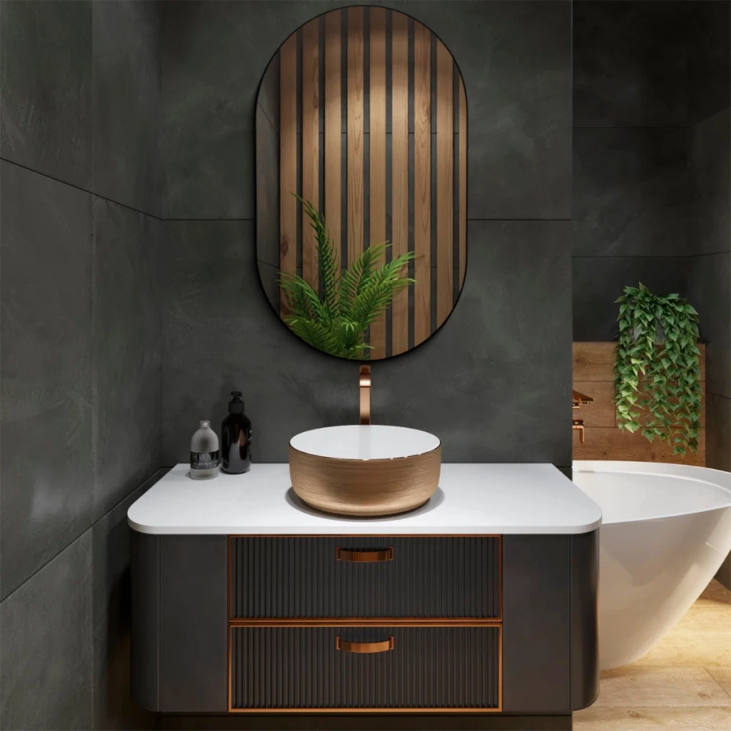 Espelho Decorativo Pílula 44x64 cm Moldura em Couro Legítimo Moderno e Sofisticado