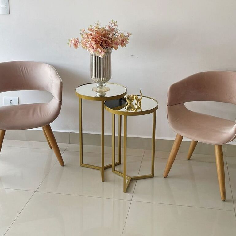 Conjunto Mesa Lateral Steel Glass Base de Aço Tampo com Espelho Estilo Industrial - LH Móveis